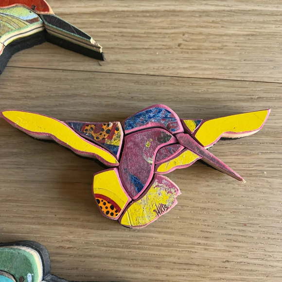 Wall Art: Upcycled Skateboard Hummingbird Wall Art - Handmade Decor - Set of 3 - Picture 4 of 11